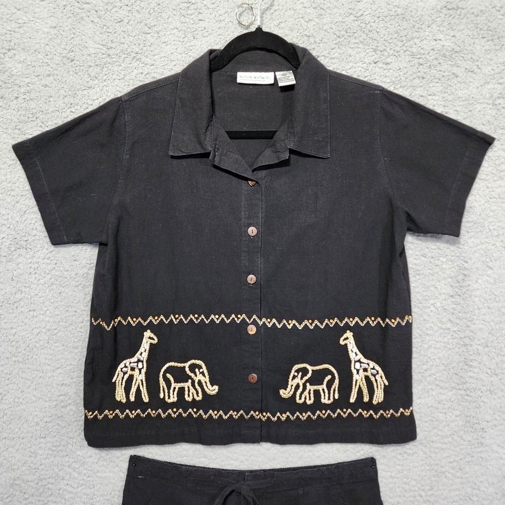 Allison Whitmore‎ Blouse Capri Set Size PXL Safari Black Animal Petite - Picture 2 of 13